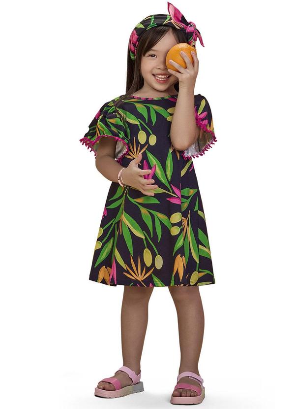 Nanai - Vestido Infantil Menina Folhagem Preto