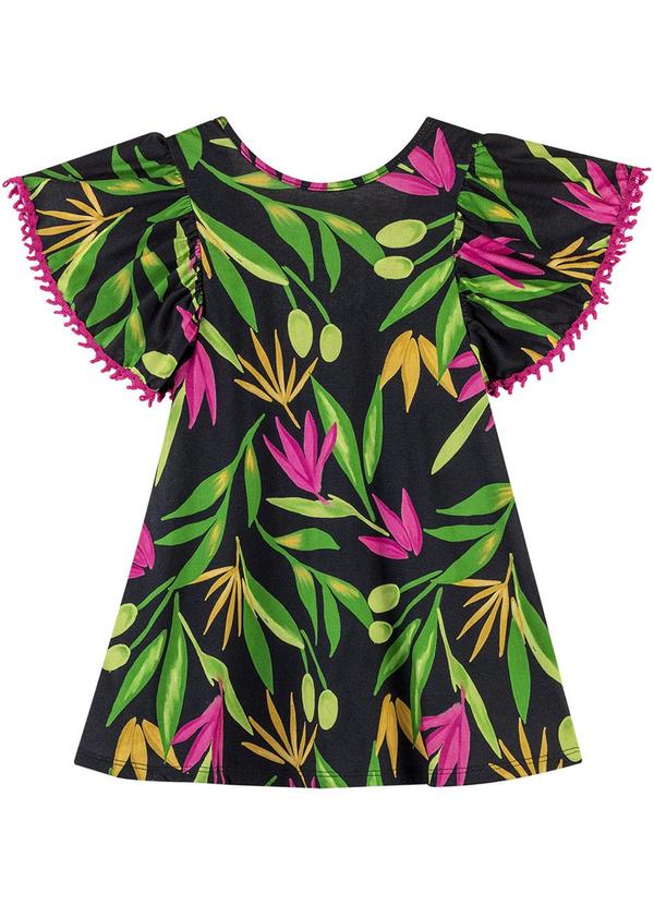 Nanai - Vestido Infantil Menina Folhagem Preto 2