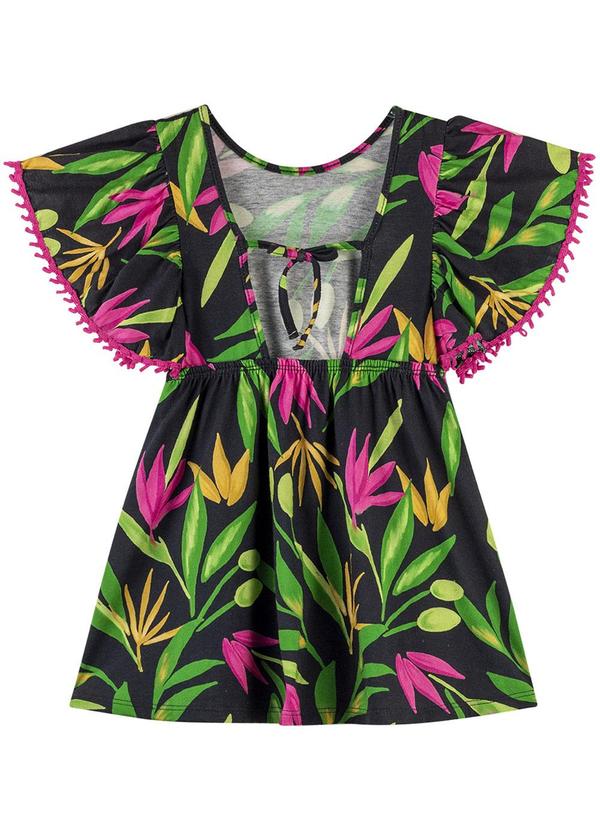 Nanai - Vestido Infantil Menina Folhagem Preto 3
