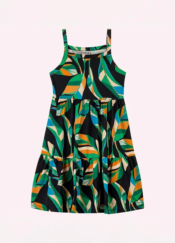 Nanai - Vestido Infantil Menina Folhagem Preto