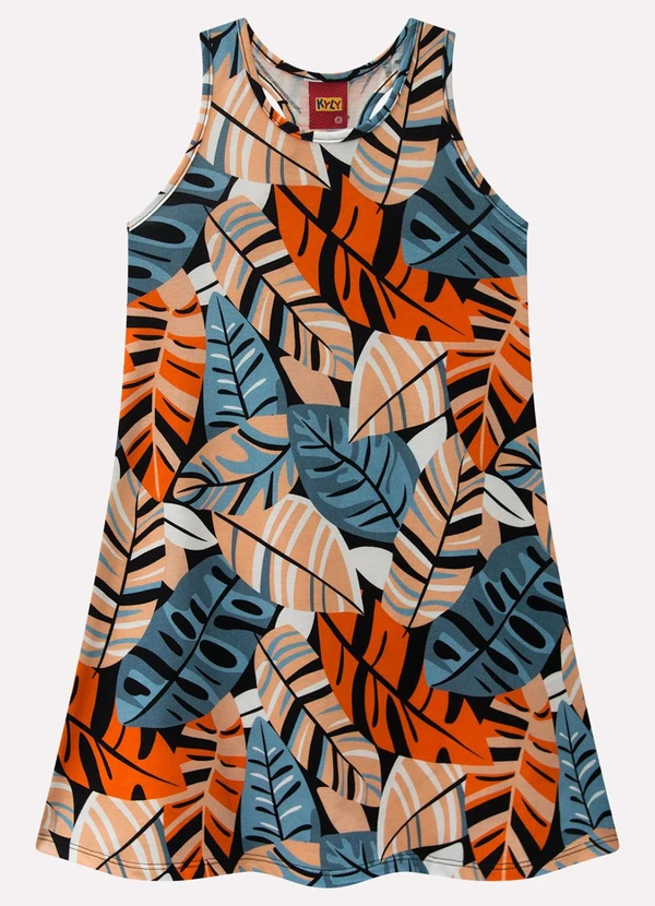 Kyly - Vestido Infantil Menina Folhagem Preto