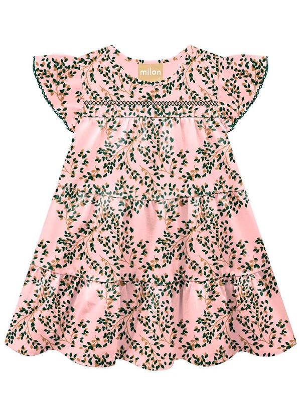 Milon - Vestido Infantil Menina Folhagem Rosa