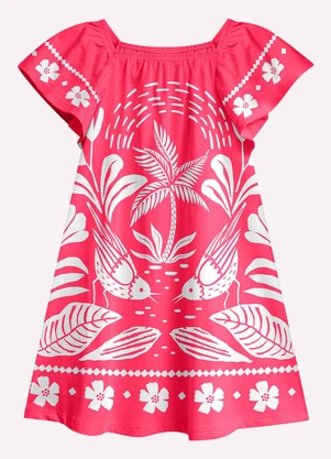 Nanai - Vestido Infantil Menina Folhagem Rosa - NANAI