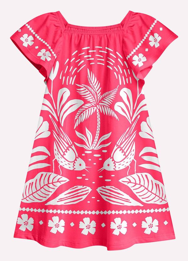 Nanai - Vestido Infantil Menina Folhagem Rosa