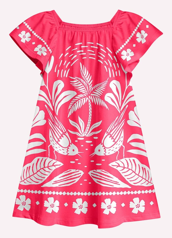 Nanai - Vestido Infantil Menina Folhagem Rosa