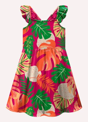 Kyly - Vestido Infantil Menina Folhagem Rosa - KYLY