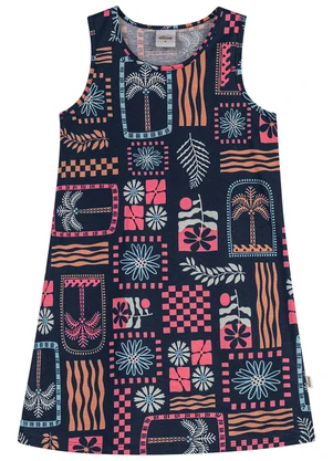 Elian - Vestido Infantil Menina Folhagem Tropical Azul - ELIAN