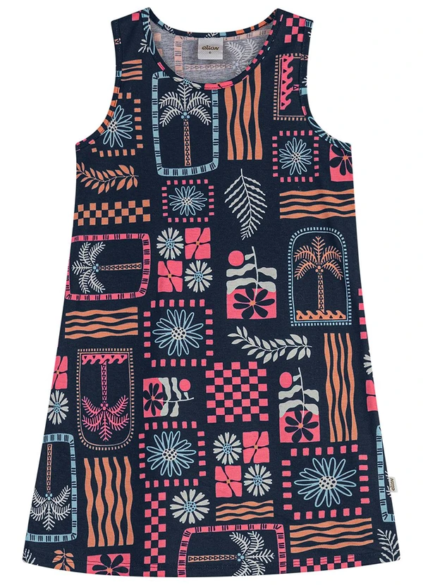 Elian - Vestido Infantil Menina Folhagem Tropical Azul 1