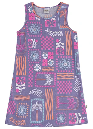 Elian - Vestido Infantil Menina Folhagem Tropical Roxo - ELIAN