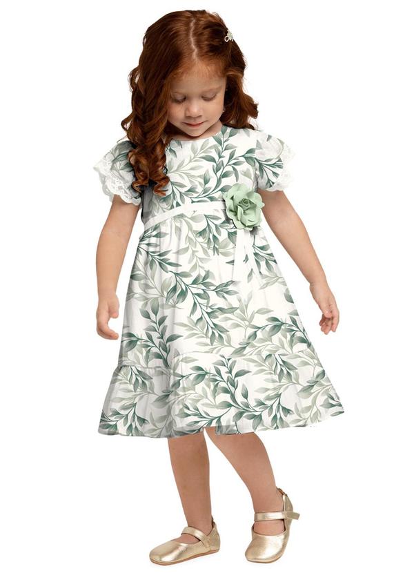 Vestido Infantil Menina Folhagem Verde Milon