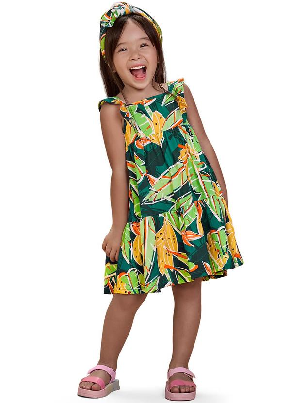 Nanai - Vestido Infantil Menina Folhagem Verde