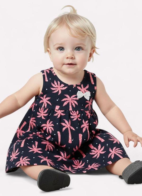 Kyly - Vestido Infantil Menina Folhagens Azul Marinho 2