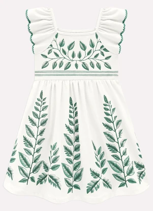 Milon - Vestido Infantil Menina Folhagens Branco - MILON