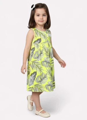 Kyly - Vestido Infantil Menina Folhagens Verde - KYLY