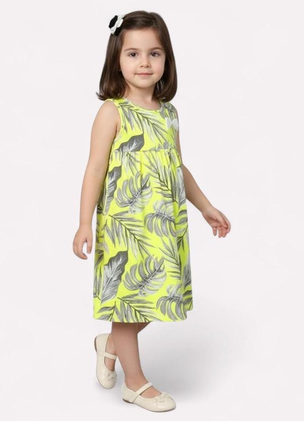Kyly - Vestido Infantil Menina Folhagens Verde