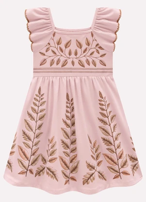 Milon - Vestido Infantil Menina Folhagens Rosa - MILON