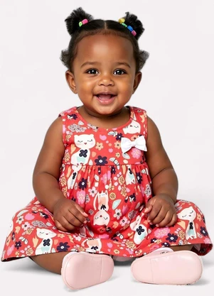 Kyly - Vestido Infantil Menina Folhagens Vermelho - KYLY