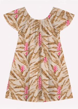 Nanai - Vestido Infantil Menina Folhas Bege - NANAI