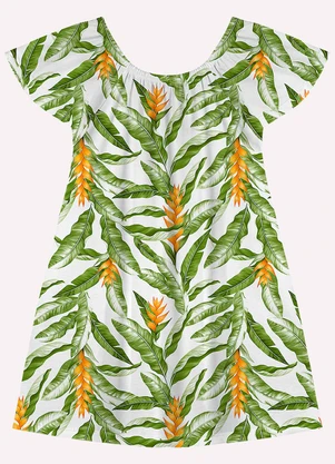 Nanai - Vestido Infantil Menina Folhas Branco - NANAI