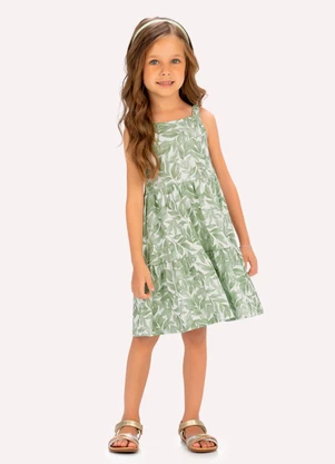 Milon - Vestido Infantil Menina Folhas Verde - MILON
