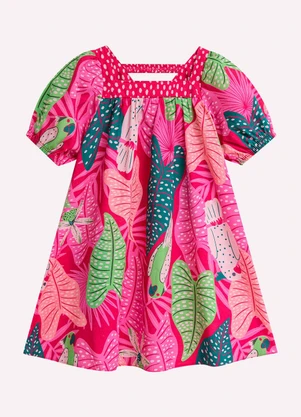 Nanai - Vestido Infantil Menina Folhas Rosa - NANAI