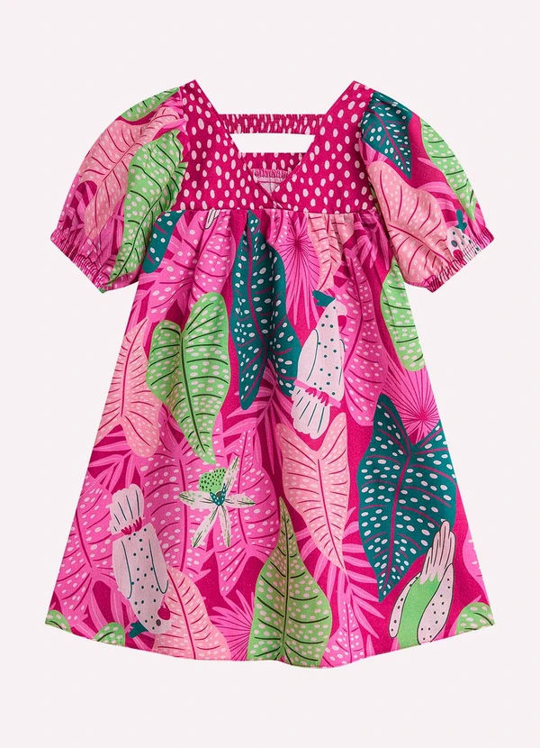 Nanai - Vestido Infantil Menina Folhas Rosa 2