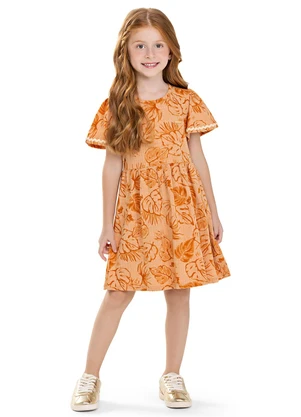 Colorittá - Vestido Infantil Menina Folhas Tropical Marrom - COLORITTÁ