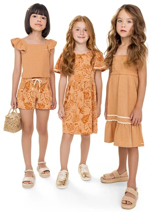 Colorittá - Vestido Infantil Menina Folhas Tropical Marrom - COLORITTÁ