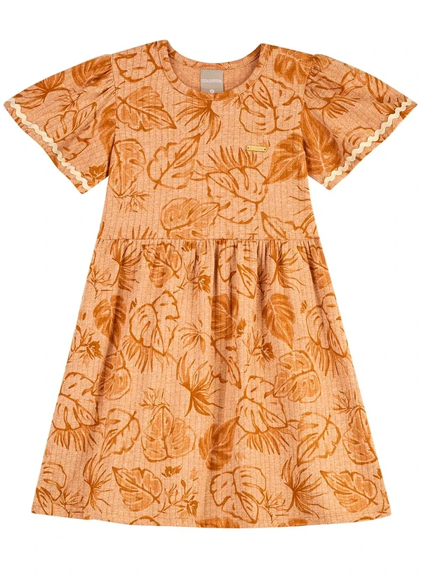 Colorittá - Vestido Infantil Menina Folhas Tropical Marrom 3