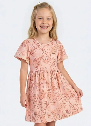 Colorittá - Vestido Infantil Menina Folhas Tropical Rosa - COLORITTÁ