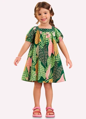 Nanai - Vestido Infantil Menina Folhas Verde - NANAI