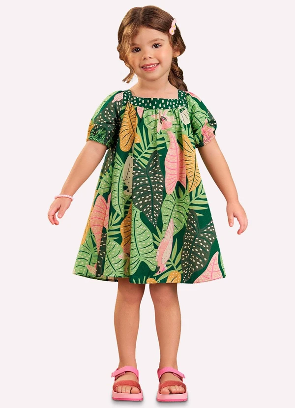 Nanai - Vestido Infantil Menina Folhas Verde 2