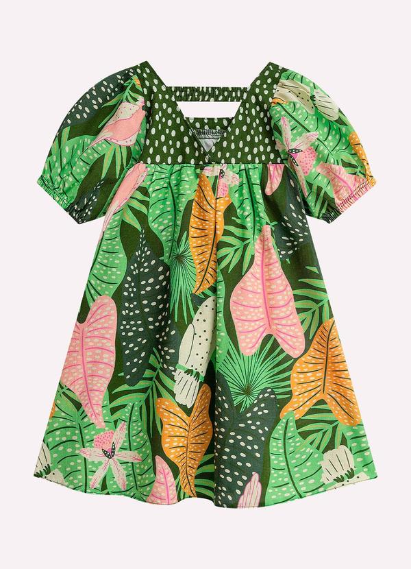 Nanai - Vestido Infantil Menina Folhas Verde 3