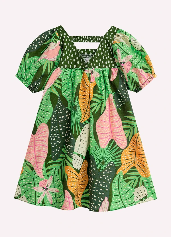 Nanai - Vestido Infantil Menina Folhas Verde 3