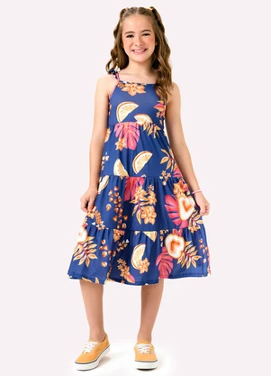 Kyly - Vestido Infantil Menina Frutas Azul - KYLY