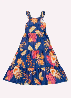 Kyly - Vestido Infantil Menina Frutas Azul - KYLY