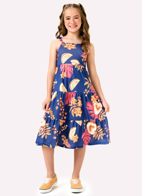 Kyly - Vestido Infantil Menina Frutas Azul