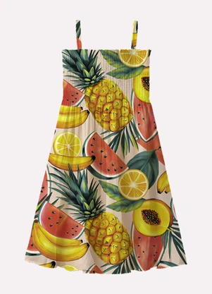 Kyly - Vestido Infantil Menina Frutas Bege - KYLY