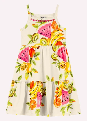 Nanai - Vestido Infantil Menina Frutas Bege - NANAI