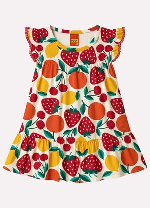 Kyly - Vestido Infantil Menina Frutas Branco - KYLY
