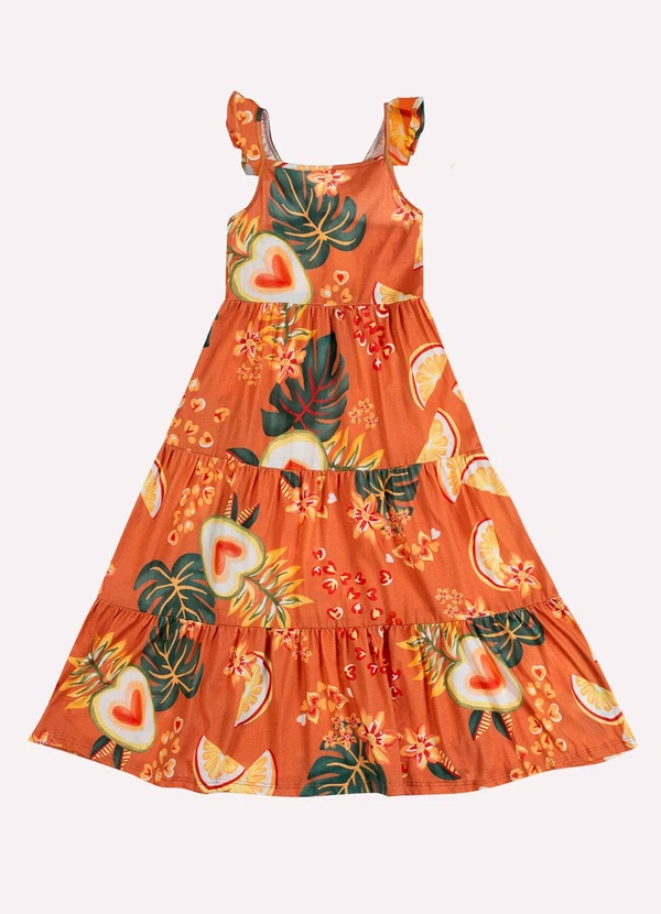 Kyly - Vestido Infantil Menina Frutas Laranja