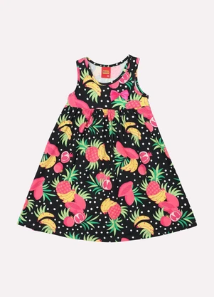 Kyly - Vestido Infantil Menina Frutas Preto - KYLY