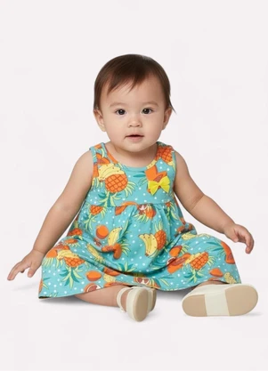Kyly - Vestido Infantil Menina Frutas Verde - KYLY