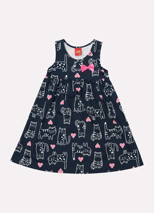 Kyly - Vestido Infantil Menina Gatinho Azul Marinho - KYLY