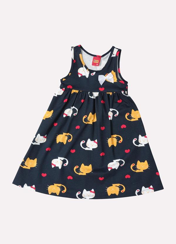 Kyly - Vestido Infantil Menina Gatinho Azul Marinho 2