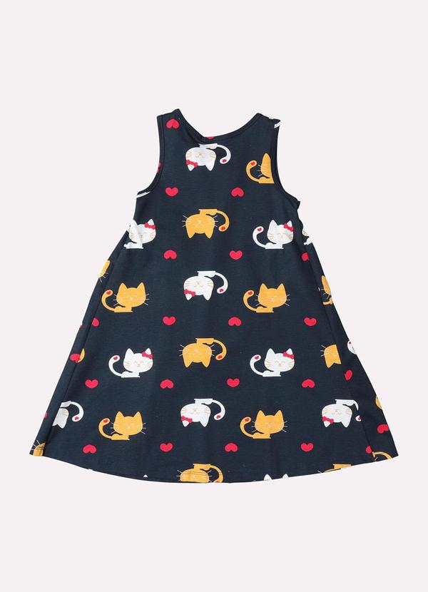 Kyly - Vestido Infantil Menina Gatinho Azul Marinho 3