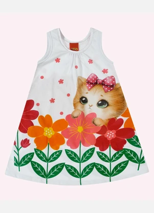 Kyly - Vestido Infantil Menina Gatinho Branco - KYLY