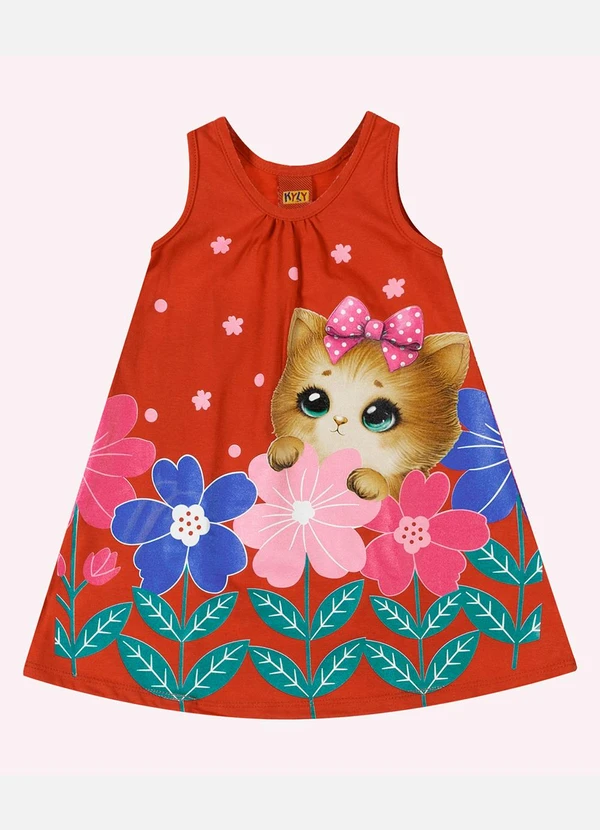 Kyly - Vestido Infantil Menina Gatinho Vermelho