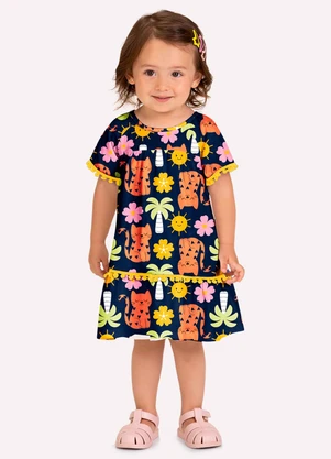 Kyly - Vestido Infantil Menina Gatinhos Azul - KYLY