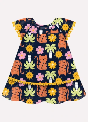Kyly - Vestido Infantil Menina Gatinhos Azul - KYLY